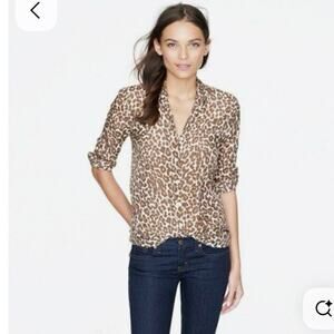 J. Crew prefect cheetah print silk cotton mix button down shirt brown 2